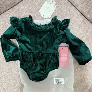 Green Velvet Baby Romper